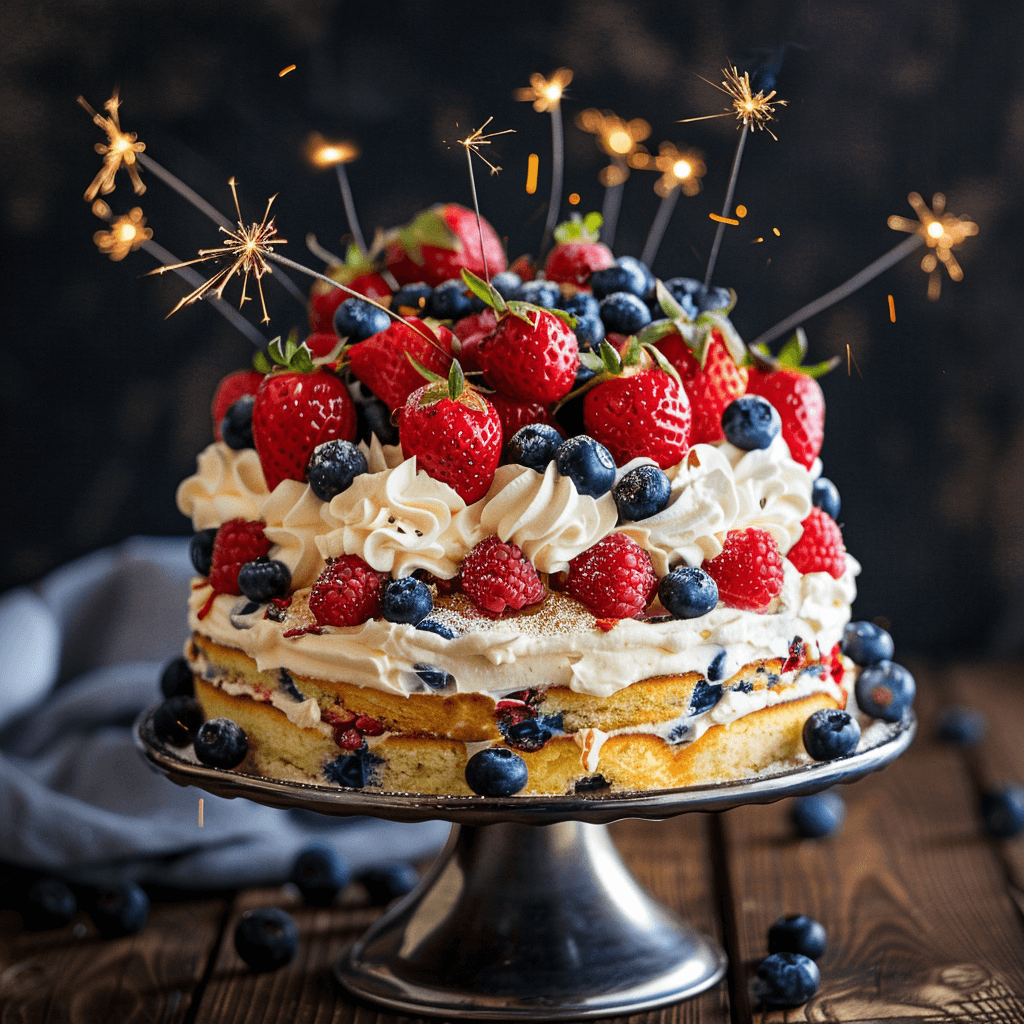 Cake with strawberries and blueberries